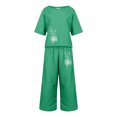 thumbnail image 4 of Ensembles en Lin 2025 pour Femmes Grande Taille Tailleurs Pantalons pour Femmes 2 Pcs Pantalons Habillés en Coton pour Dames pour Femmes Blouse Imprimée à Manches Courtes Pantalon Court Ample Tailleur Deux Pièces Pantalon, 4 of 5