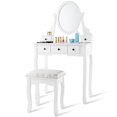 thumbnail image 1 of Costway Coiffeuse avec Miroir Ovale et Tabouret, Ensemble de Table de Maquillage avec 5 Tiroirs de Rangement, 1 of 10
