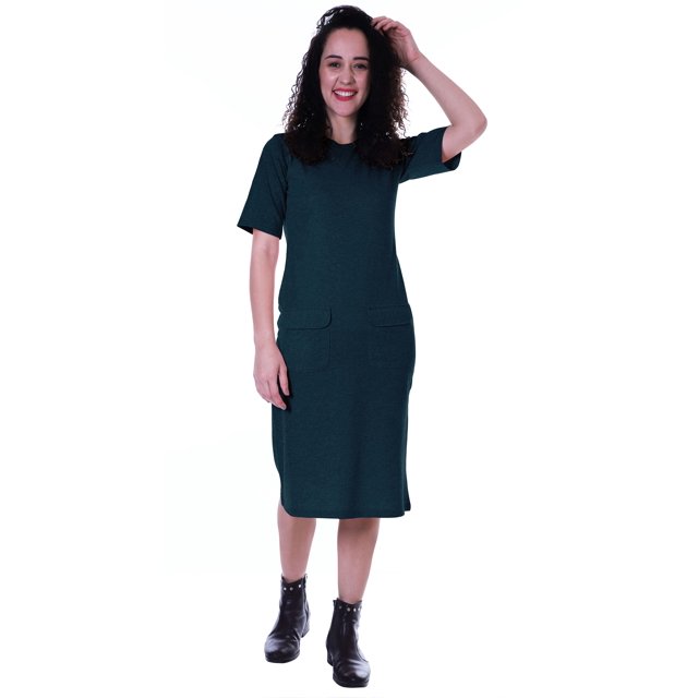 Moomaya Robe Droite à Manches Courtes pour Femmes, Unie, Décontractée, Coupe Ample, avec Poches