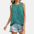 thumbnail image 2 of Timegard Tank Tops for Women Ruched Crewneck Sleeveless Back Button Summer Casual Lightweight Tee Top, 2 of 3