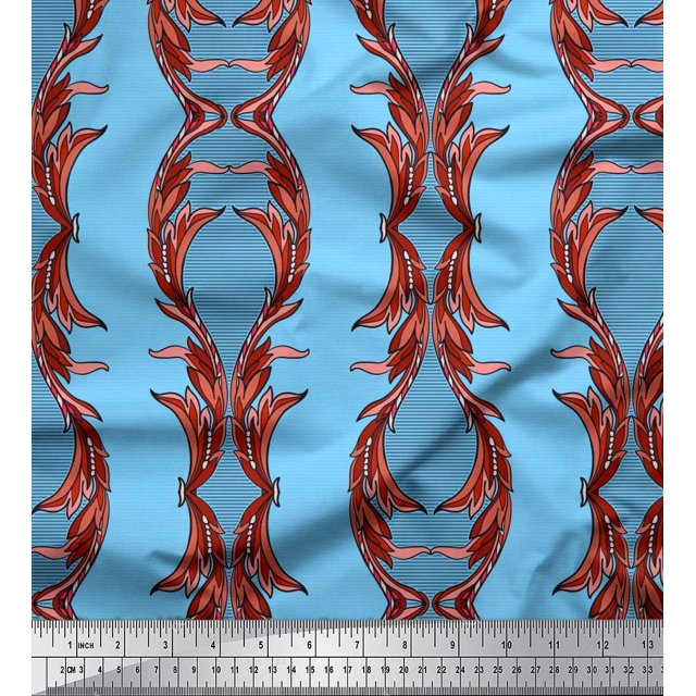 Soimoi Poly Georgette Fabric Stripe & Ogee Damask Print Sewing Fabric Yard 52 Inch Wide