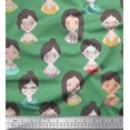 thumbnail image 1 of Soimoi Green polyester Crepe Fabric Women Face Human Figure Print Sewing Fabric Yard 52 Inch Wide, 1 of 1
