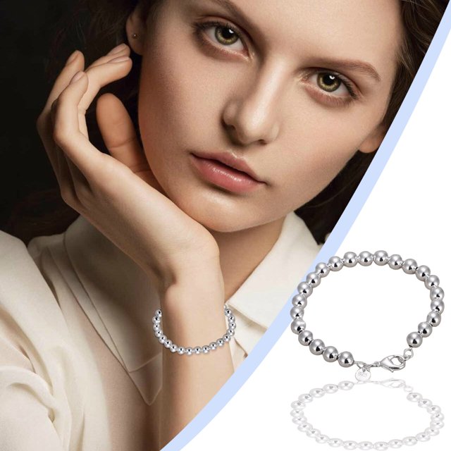 SIfdSeng Super Flash Bracelet with silver pearl beads and an adjustable rope design. The bracelet is displayed on a woman's wrist, showcasing its elegant and versatile style. A detailed view highlights the polished 925 sterling silver beads and secure clasp, ideal for stacking or wearing alone.