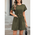 thumbnail image 4 of Women Spring Summer Dresses 2025 Casual Round Neck Ruffle Short Sleeve Flowy A Line Mini Dress with Pockets Moss Green S, 4 of 8