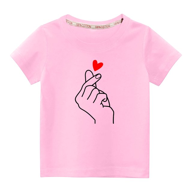 Penkiiy T-shirt en Coton pour Tout-Petits Garçons Filles Mode Mignon Col Rond Imprimé Saint-Valentin Manches Courtes 9-10 Ans Rose