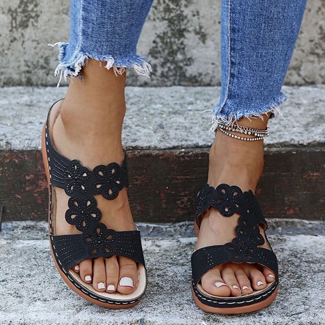 Dvkptbk Womens Flat Sandals Open Toe Slides Adjustable Slip On Slippers for Summer for Beach, Home, Indoor Outdoor Use ummer
