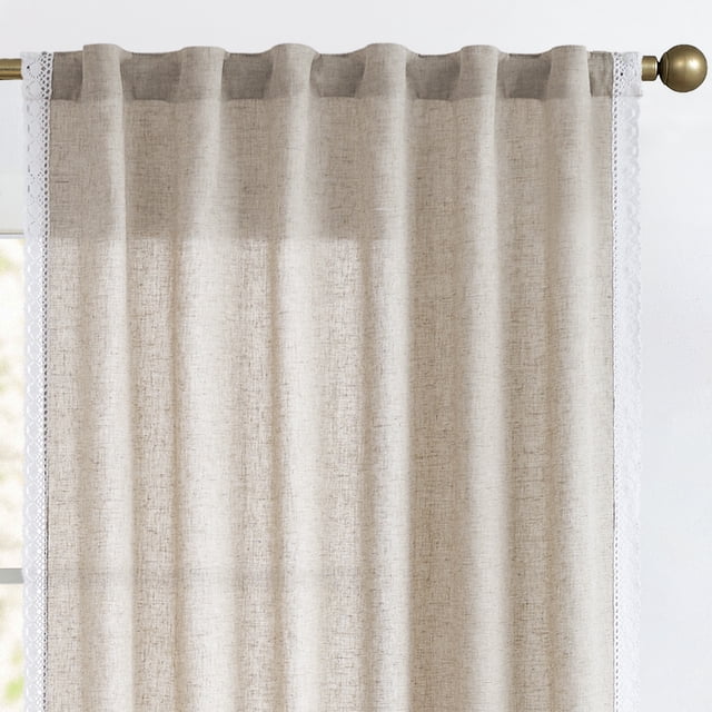 Curtainking Linen Curtains Taupe Curtains with Lace Trim for Living Room 84 Inch Long Rustic Farmhouse Curtains Rod Pocket Light Filtering Drapes Bedroom Window Curtain 2 Panels