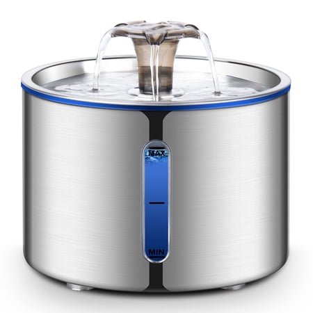 BOORCA Cat Water Fountain, 2.5L Stainless Steel Pet Water Dispenser, Ultra-Quiet Pump, Perfect for Cats, Dogs and Multiple Pets