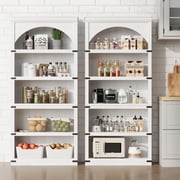 Rustic Farmhouse Arched Bookcase – 68.7" Tall 5-Tier Wooden Bookshelf with Curved Arch Design – Vintage Book Shelf for Home Office, Living Room, Library – Antique White