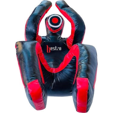 Bestzo Mannequin de Grappling MMA Bjj Lutte Position Assise Judo Sac de Frappe Brésilien Jiu Jitsu Soumission Autodéfense Entraînement Mannequin Vinyle Noir Rouge 170cm Non Rempli