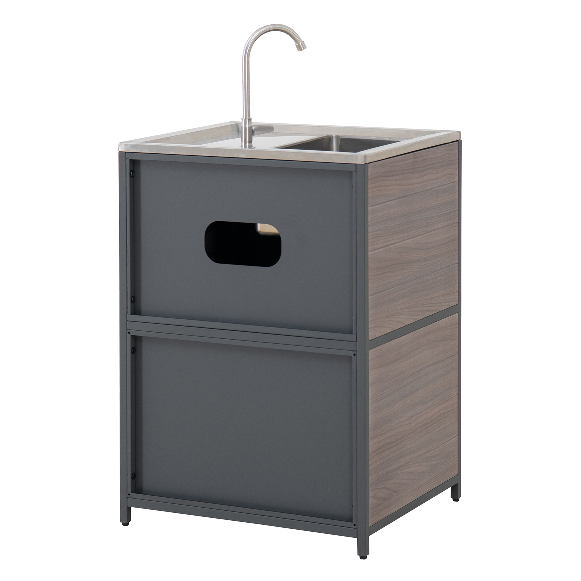 Sunjoy Évier de cuisine extérieur autoportant en acier inoxydable avec cabinet pour chariot de barbecue extérieur, station d'évier extérieur,25 x 21 Pouces