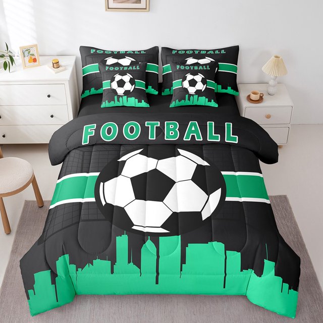 YST Teens Gaming Bedding Full Size 7-Piece Sports Comforter Set, Green Black