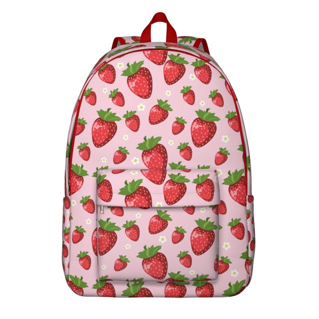 Sac à Dos de Voyage Motif de Baies Rouges Kawaii, Mignon Sac de Jour Décontracté à Imprimé Fraises avec Transport Confortable pour Activités de Plein Air