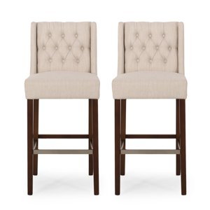 Leeandre Tabourets en tissu Wingback contemporain, Ensemble de 2, Beige et Espresso