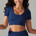 thumbnail image 4 of Besolor Womens Short Sleeve Cropped Workout Tops Round Neck Ribbed Knit Athletic Yoga Running Slim Fitted Gym Shirts, 4 of 6
