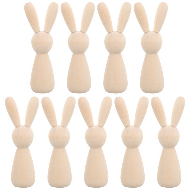 10Pcs Wooden Peg Dolls Rabbit Shape Diy Unpainted Wood Crafts For Children