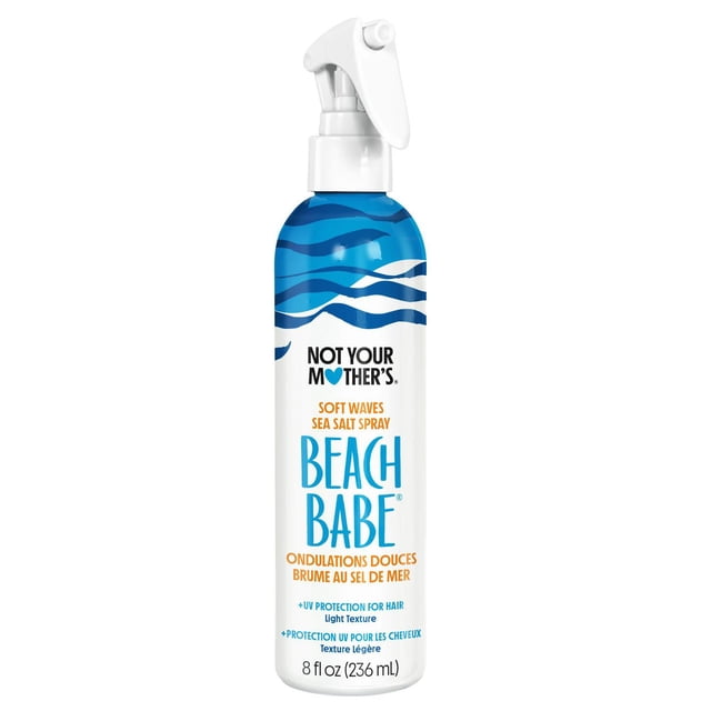 BEACH BABE SOFT WAVES Vaporisateur au Sel de Mer par Not Your Mother's Haircare, une Bouteille Vaporisateur de 8 fl oz (236 ml) Blanche et Bleue avec une Buse à Gâchette Blanche, Formulée avec de l'Extrait d'Aloès pour des Vagues de Plage Plus Douces, Légèrement Ébouriffées et une protection UV pour Protéger les Cheveux contre les Dommages Causés par le Soleil.