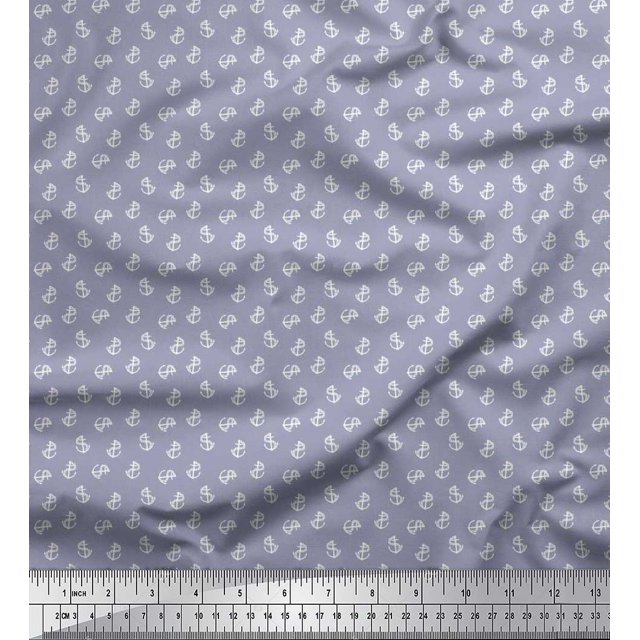 Soimoi Polyester Crepe Fabric Anchor Hook Nautical Print Fabric by The Yard 42 Inch Wide