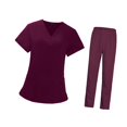 thumbnail image 3 of Bunblic Women's Scrub Set, V-Neck, Short Sleeve, Red, L, 3 of 8