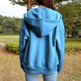 thumbnail image 2 of Veste à Capuche Zippée pour Femme en Mélange de Coton Uni, Coupe Ample, Bleu, TG, 2 of 7
