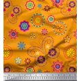 thumbnail image 1 of Soimoi Orange Polyester Crepe Fabric Insect & Floral Clip Art Decor Fabric Printed BTY 42 Inch Wide, 1 of 3