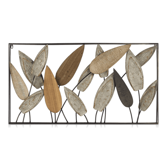 Bouclair Grey Leaf Wood & Metal Wall Art 40 X 22 in (101.6 X 55.8 cm)