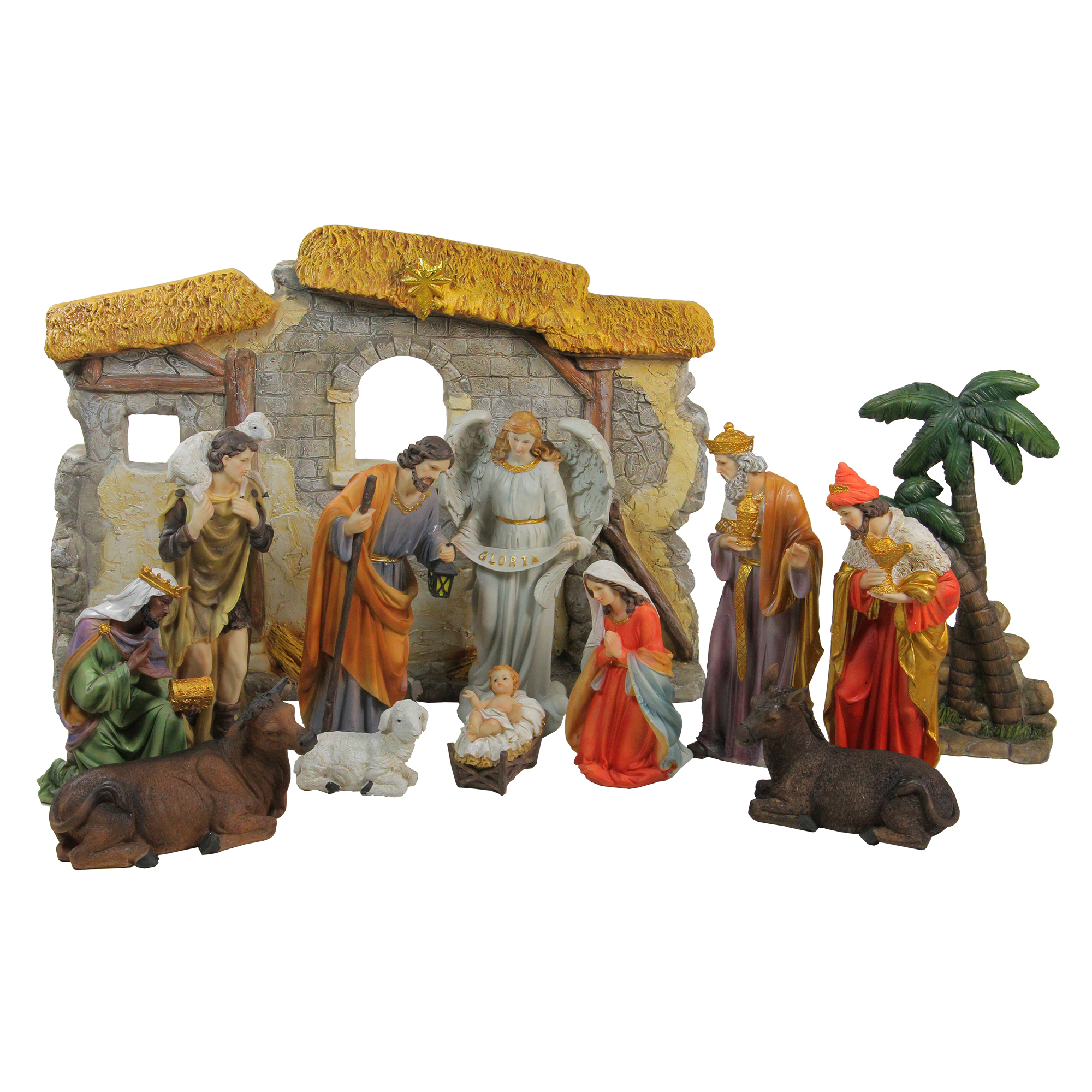 Northlight Traditional  Christmas Nativity Figurine with Stable  - 23.25" - 13-Piece