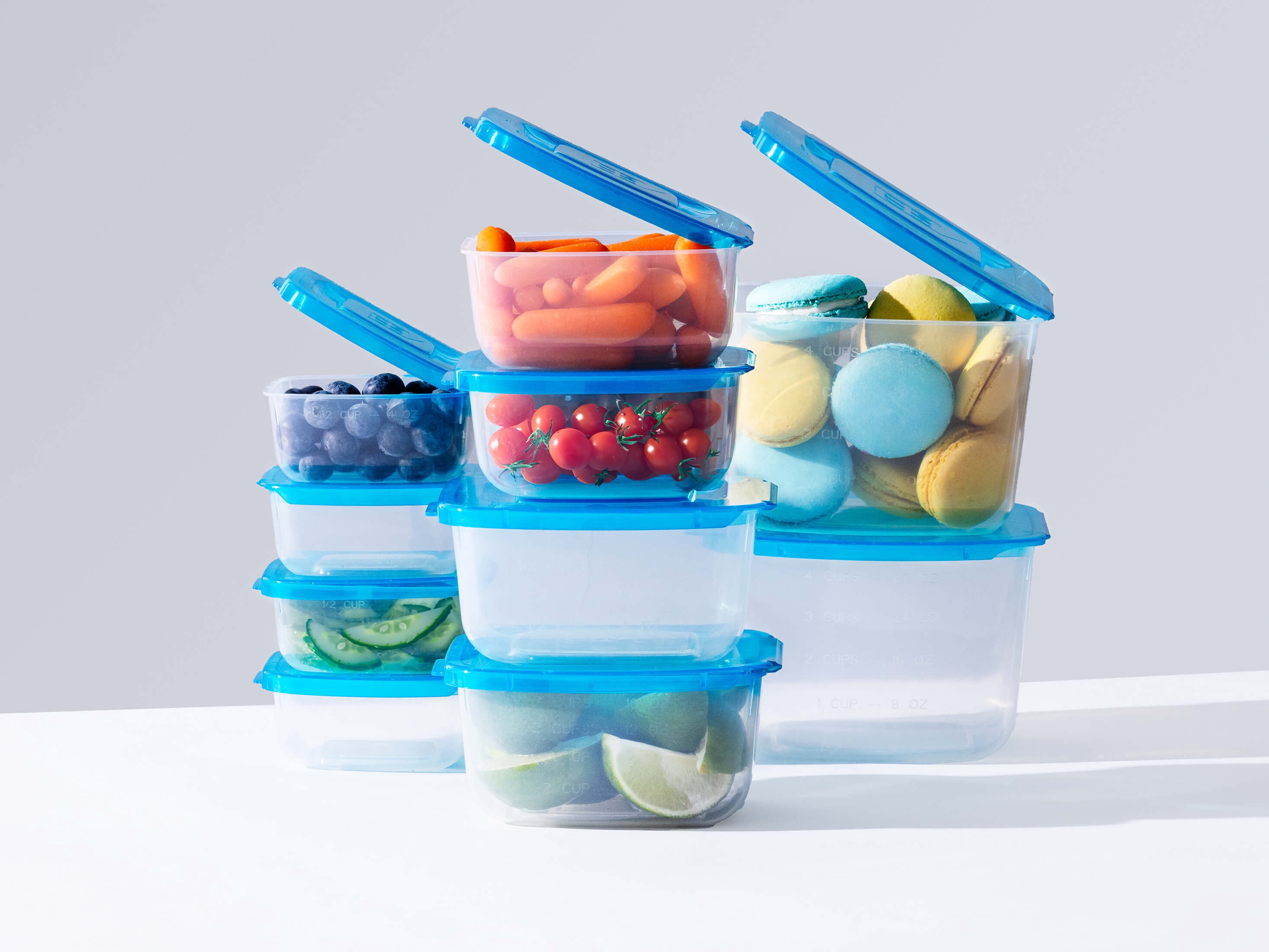 Mr. Lid Attached Food Storage Containers - Permanently Attached Plastic Lid, Space Saving (10)