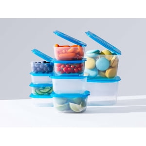 Mr. Lid Attached Food Storage Containers - Permanently Attached Plastic Lid, Space Saving (10)