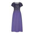 thumbnail image 4 of Meichang Robes en Lin pour Femmes 2024 Rétro à Imprimé Floral Coupe Ample Robes Midi Manches Courtes Col Rond Robes d'Été Décontractées Évasées Légères Confortables Longues Robes de Travail Violet TTTG, 4 of 5