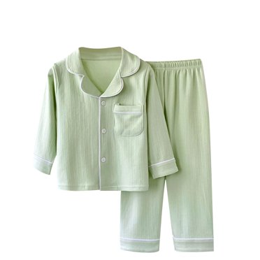zbxnLI Kids Boys Girls Pajama Sets Collared Long Sleeve Shirts and Pants Sleepwear Clothes Outfits