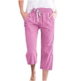 thumbnail image 2 of Gifts for Mom LSLJS Women's Fragrant Hemp Solid Color Loose Women Fashion Drawstring Pants Seven Pants Pockets Womens Work Pants, 2 of 5