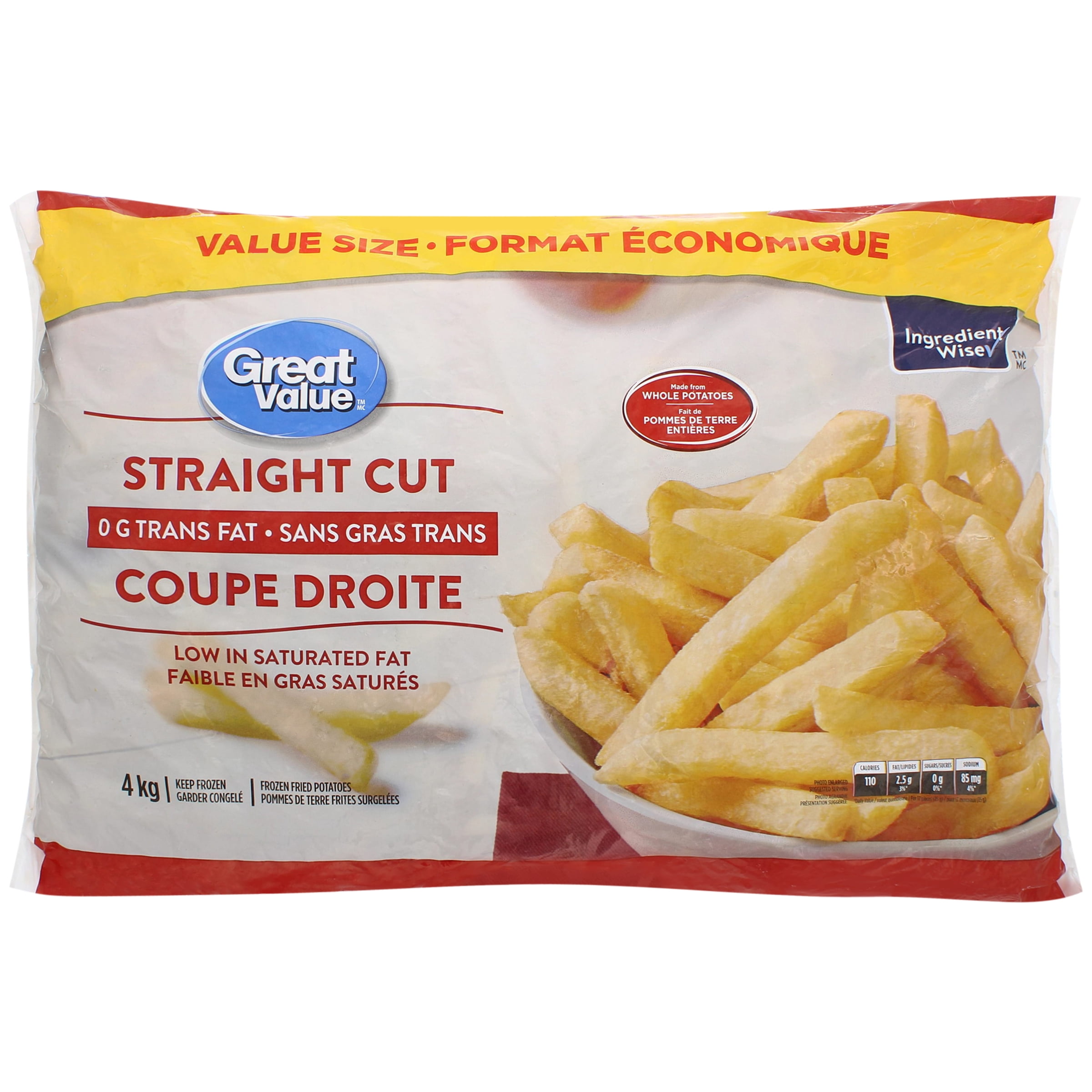 Great Value Pommes de Terre Frites Surgelées Coupe Droite, Format Économique 4 kg