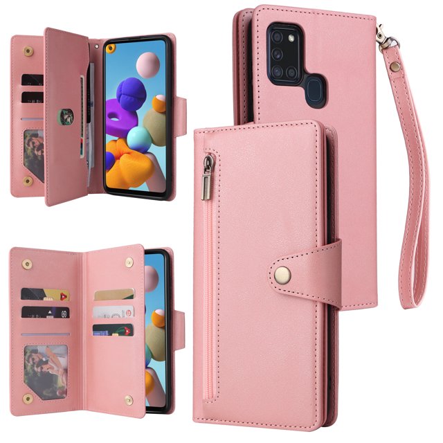 Case for Samsung Galaxy A21S Magnetic Leather Zipper Wallet Cover Card Holder