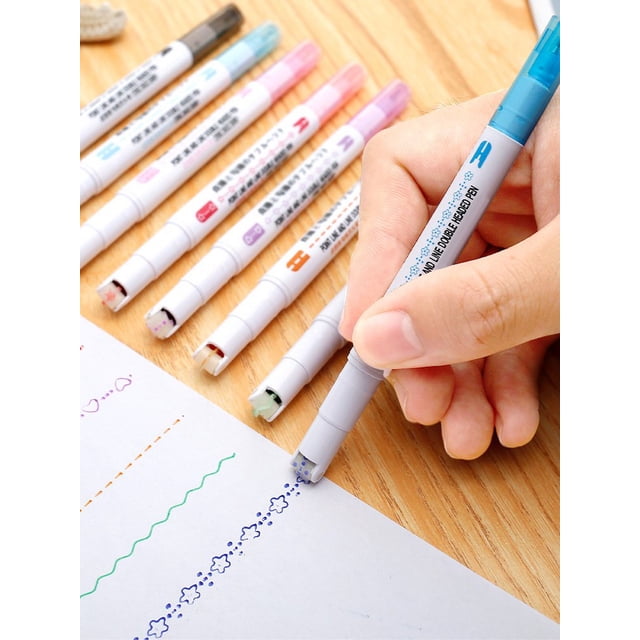 8Pcs Curve Highlighters Pen Colored Curved Line Markers Durable Smooth Writing for Journaling Writing Note Coloring Art Office Back to School Supplies