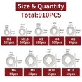 thumbnail image 2 of 910pcs/200pcs Stainless Steel Screw Flat Washer Spacer Metal Washer Fastener Kit, 2 of 7