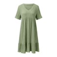thumbnail image 2 of Soldes du Printemps 2024!Hontri Robes pour Femmes Robe d'Été Robes en Lin pour Femmes Robe T-Shirt Décontractée Manches Courtes Col en V Robe Midi Ligne A Vert,m, 2 of 7