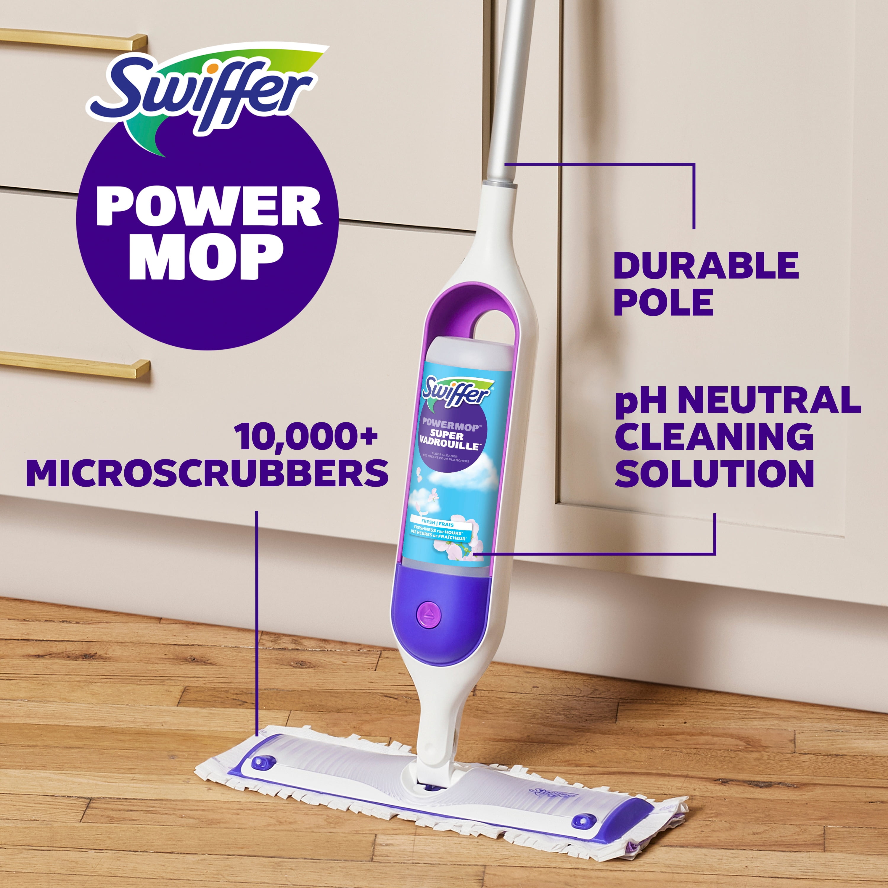 Swiffer PowerMop Multi-Surface Mop Kit for Floor Cleaning, Fresh Scent, Mopping Kit Includes PowerMop, 2 Mopping Pad Refills, 1 Floor Cleaning Solution with Fresh Scent and 2 batteries