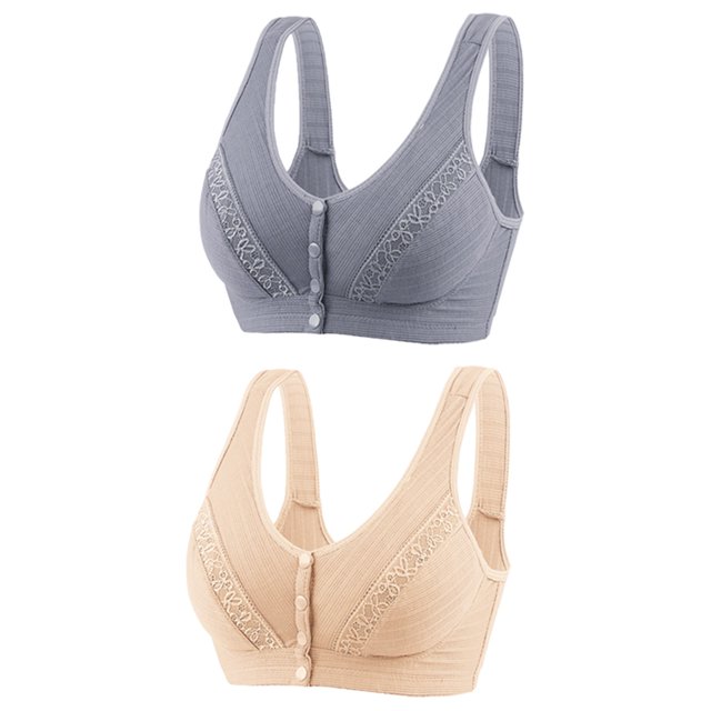 Plebaso Wireless Front Closure Bras for Women 2 Pack Full Coverage Everyday Bras Push up Comfort Bralettes