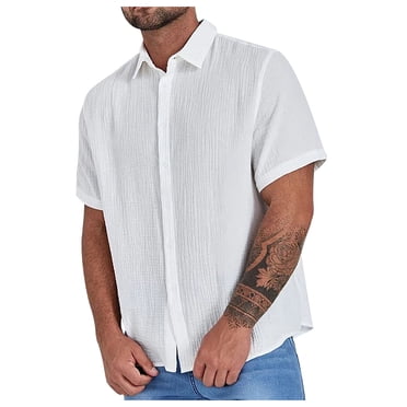 zanvin Hauts d'Été, Chemise Blouse à Manches Courtes pour Homme Décontractée Unie Mode Jeune Sang Col Rabattu avec Poche Bouton