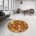 thumbnail image 4 of Ahgly Tapis Rond Lavable en Machine Intérieur Transitionnel Jaune, 3 Pieds Rond, 4 of 7