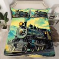 thumbnail image 2 of Erosebridal Vintage Train Print Bed Sheets Set Full Size, Yellow Aurora Bedding Set, 4 Pieces,, 2 of 6