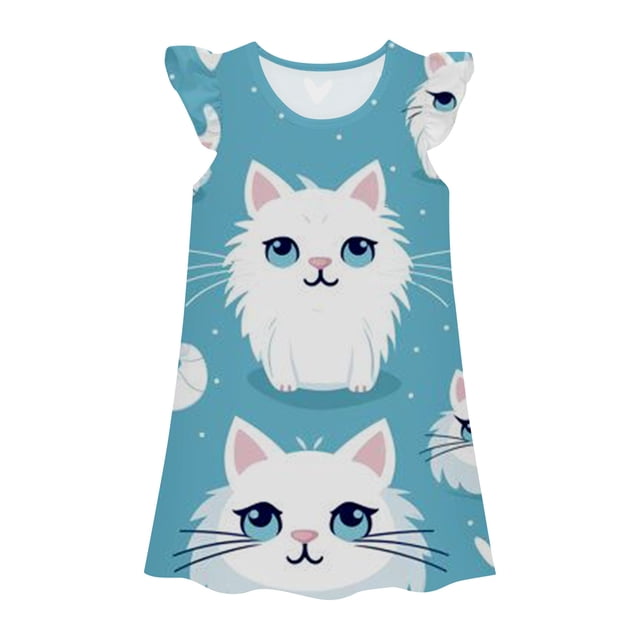 MIASHUI Robe de Princesse pour Filles, Chemises de Nuit, Pyjama pour Petites Filles, Robe de Nuit, Tenue de Sommeil, Bleu Clair, 8-9 Ans