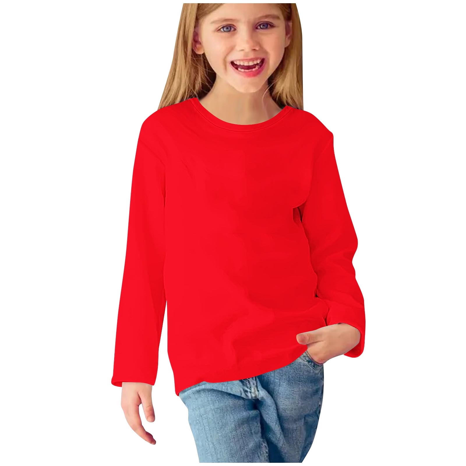 LOVZFMLL Hauts pour Petites Filles, T-Shirt de Pyjama à Col Rond à Manches Longues, Uni, Essentiel, Confortable, Polyvalent pour Tous les Jours, Superposition, Vêtements d'Automne 5-6 Ans Vêtements pour Filles