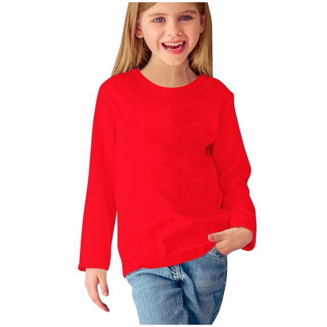 vdgthytj Chemises à Manches Longues pour Enfants Col Rond Décontracté Couleur Unie Basiques Blouse Basiques pour Garçons Filles