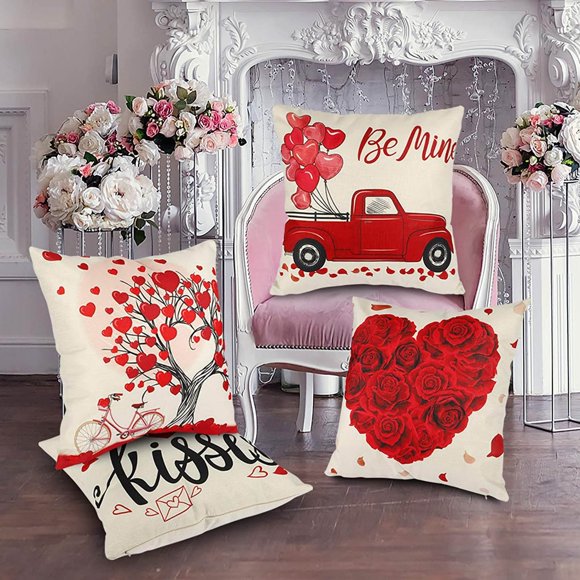 TIMIFIS Housses de Coussin de la Saint-Valentin 18x18 Pouces 4 Pcs Série de Décorations de la Saint-Valentin Housse de Coussin Taie d'Oreiller Personnalisée à Fermeture Éclair Taie d'Oreiller Carrée