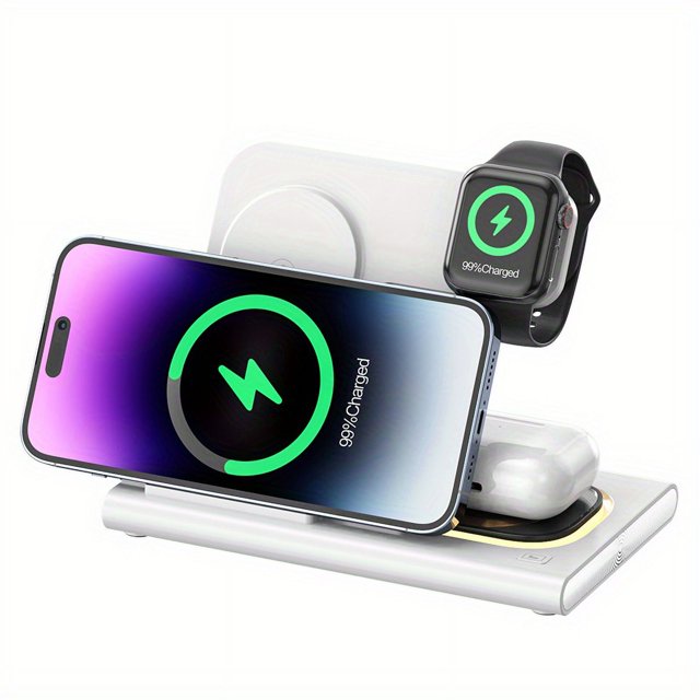 Station de Recharge Sans Fil, Support de Chargeur Sans Fil 4 en 1, Recharge Sans Fil Multi-Rapide
