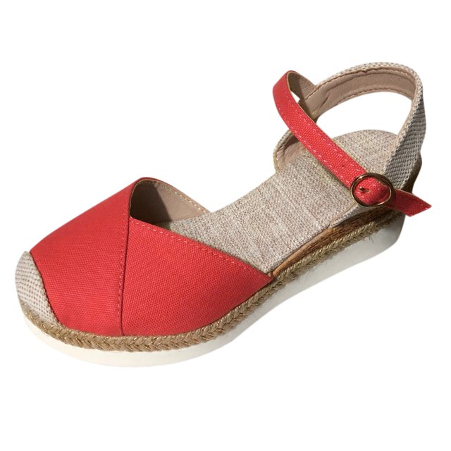Ketyyh-chn99 Sandales pour Femme Chaussures pour Femmes Sandales Neuf pour Femmes 7 Compensées pour Femmes Espadrilles à Blocs de Couleur en Toile Chaussures à Semelle Compensée (Rouge, 8.5)
