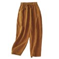 thumbnail image 1 of Birdeem Capris en Coton et Chanvre pour Femmes, Unies, Élastiques, Brodées, 1 of 3