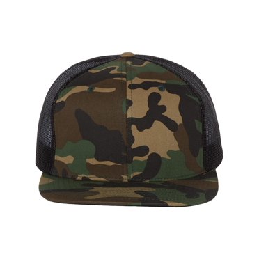Richardson Unisex 511 Flatbill Trucker Adjustable Snapback Baseball Cap, Split Green Camo/Black, One Size Fits Most